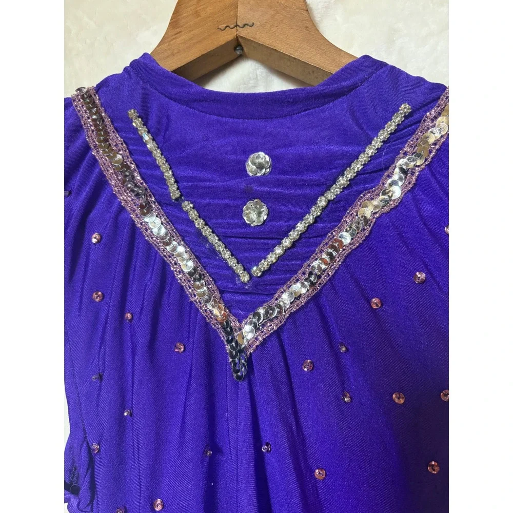 VTG Girls Baton Twirling Leotard Size 12 Rhinestones Purple 70s Handmade